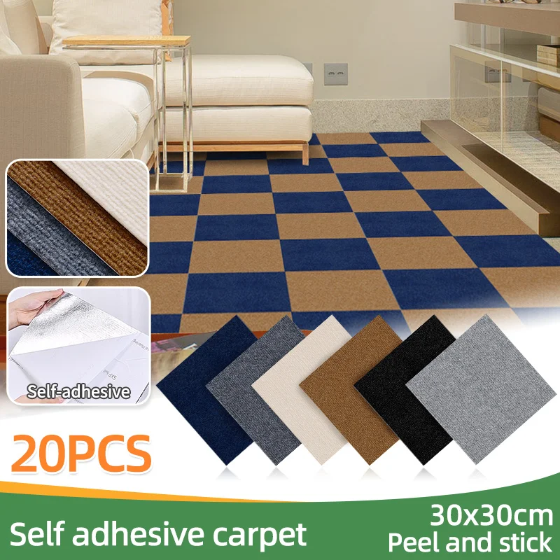

20pcs Modern Carpet 30x30cm Stitching Color Living Room Coffee Table Carpet Self Adhesive Ground Mat Decor Office Rug Nonslip