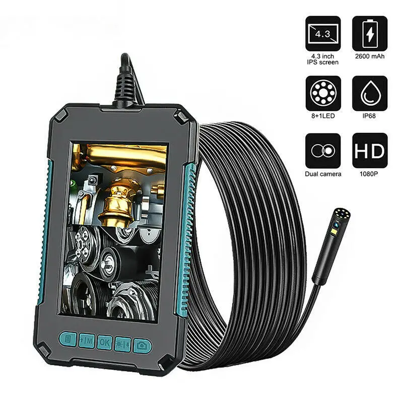 New industrial endoscope 4.3-inch high-definition 8mm dual lens 1080P borescope handheld 8+1 LED waterproof IP68 endoscope