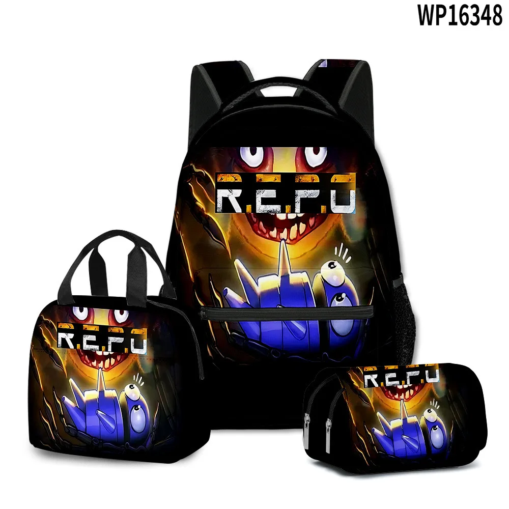 Trendy Popular Funny R.E.P.O repo 3D Printed 3pcs/Set School Bags Laptop Daypack Backpack portable Lunch bag Pencil Case