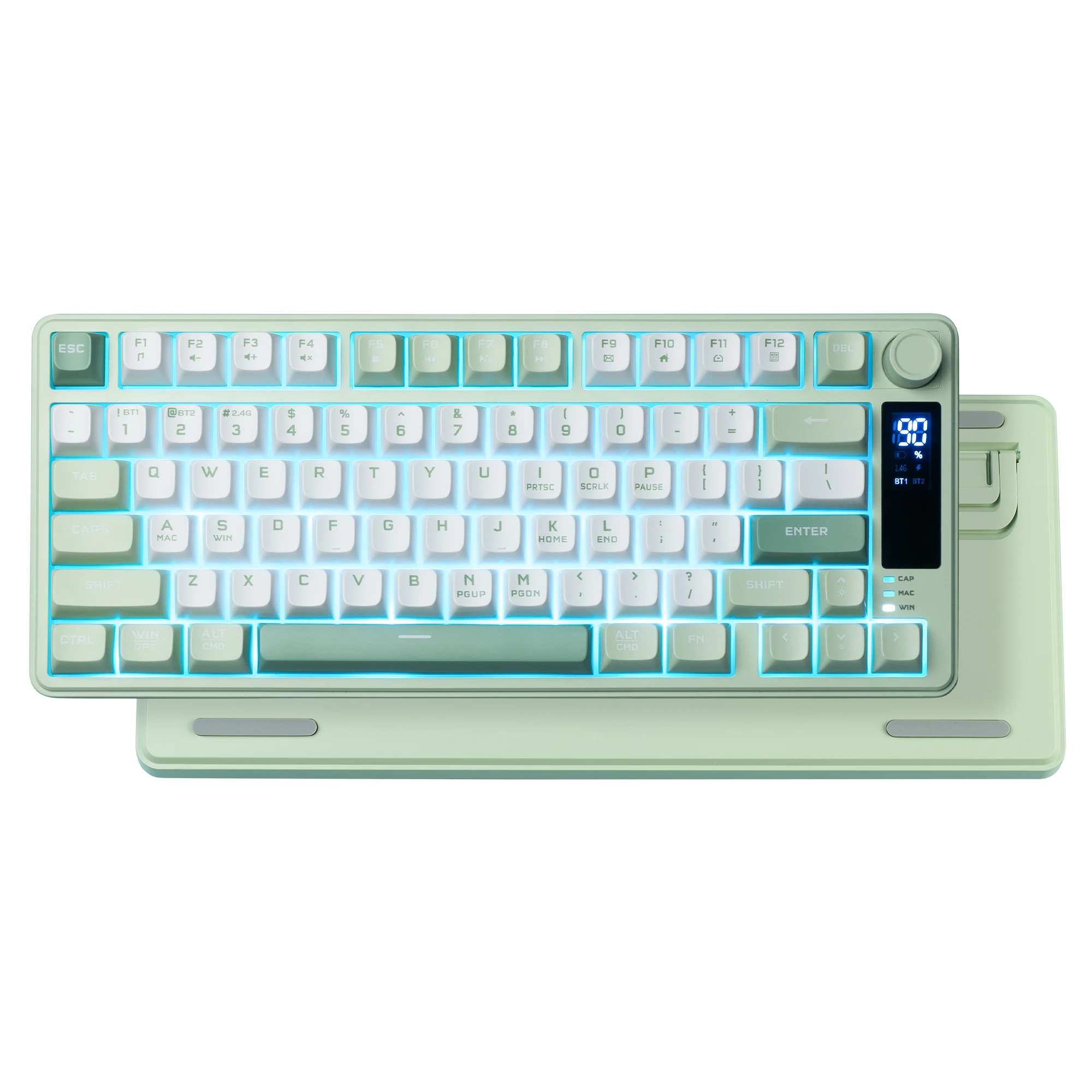 

WOMIER DK75 Tri-Mode Wireless Gaming Keyboard OLED Display Knob Green White with Volume Knob RGB Backlit for PC Laptop Gamer