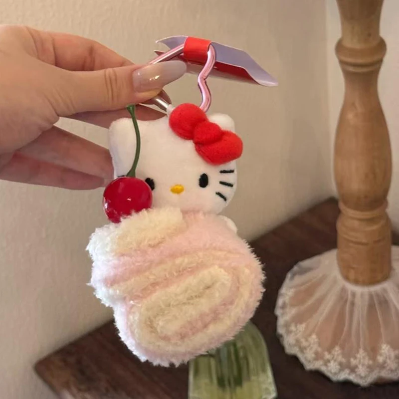 

Lovely Plush Doll of Hello Kitty from Sanrio with Love Buckle - Adorable Cherry Cream Cake Cat Ragdoll Bag Ornament for Kids