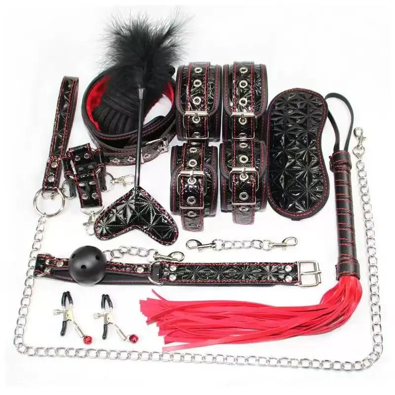 BDSM Sex Toy Set Handcuffs Mouth Gag Nipple Clamp Collar Leash Couple Flirt Teaser Female Handcuffs Leg Cuffs Restraint Bondage
