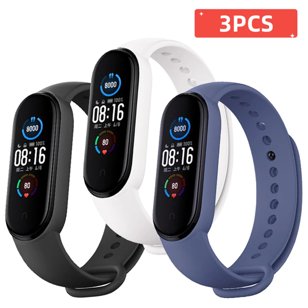3Pcs Watchband For Mi Band 7 6 4 5 3 Bracelet Xiaomi Mi Band Strap Silicone Sport Replacement Wristband Smartwatch Accessories