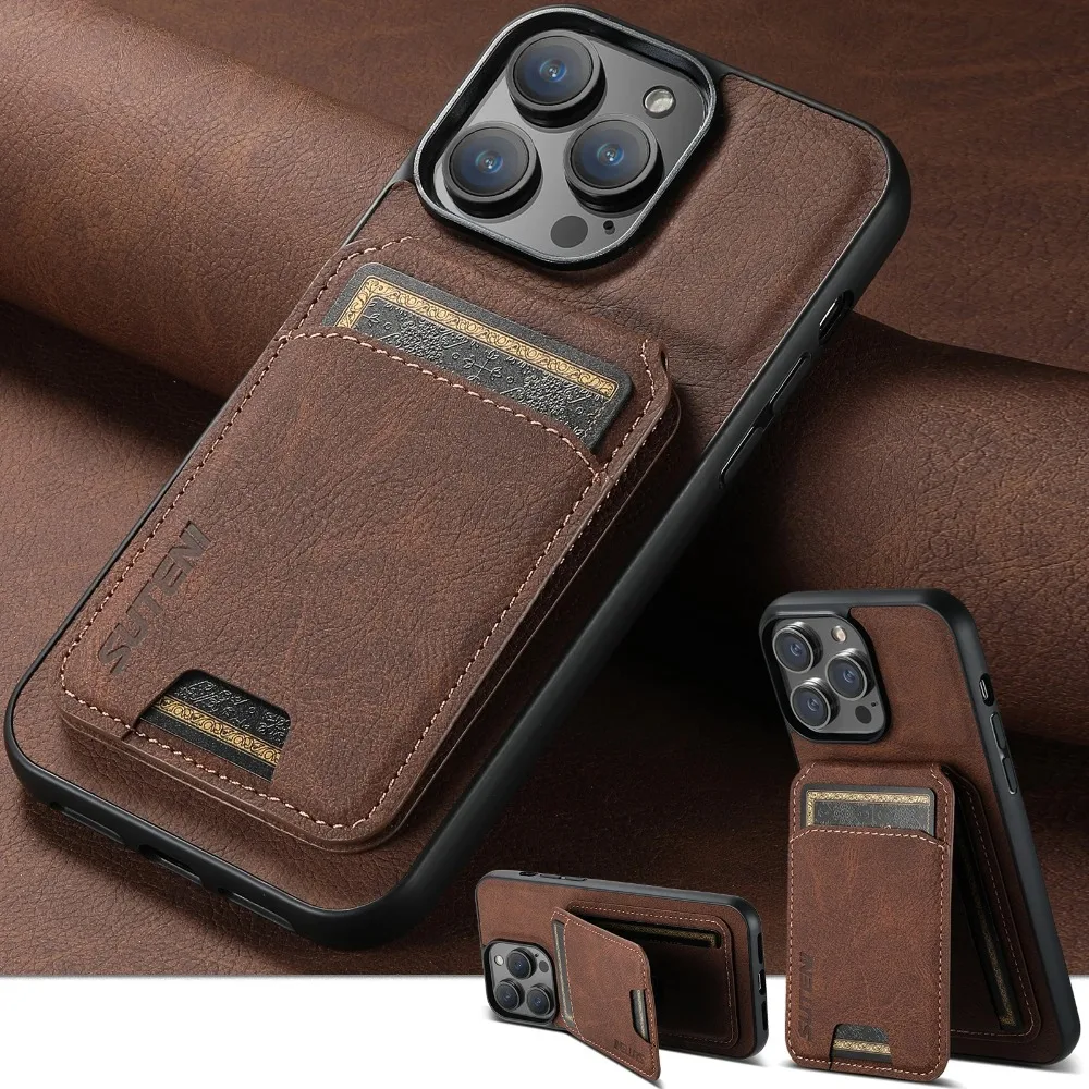 

High-quality Business Sle Bla Faux Leather Magnetic Phone Case for IPhone 16 15 14 13 12 ProMax Plus with Card Holder Back Cover