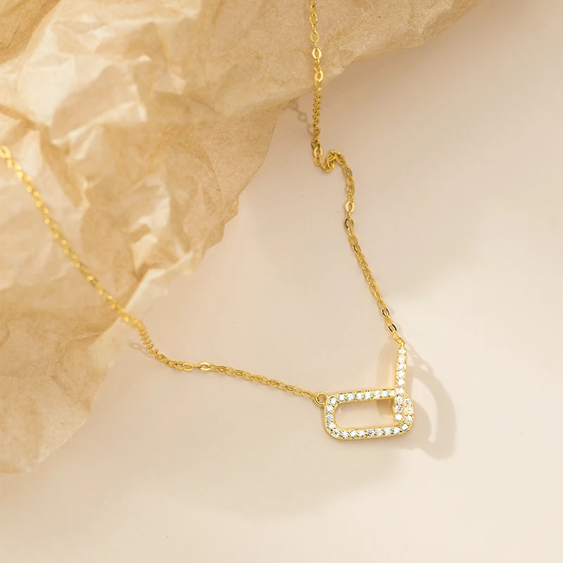 WANTME 925 Sterling Silver Fashion Interlocking Romantic Charm Chain Necklace for Women Elegant Luxury Zircon Wedding Jewelry 3