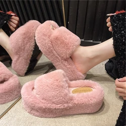 Home Furry Fur Slides Plush Slippers Fluffy Flip Flops Luxury Slip on Platform Women Fashion Shoe 2024 Zapato De Mujer Designer