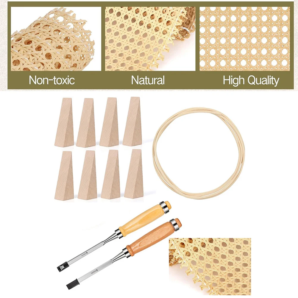 12-Piece Rattan Repair Kit  Rattan Weaving Strips Cane Webbing Roll Cane Webbing & Caning Chisel For Chair Cabinet Repair