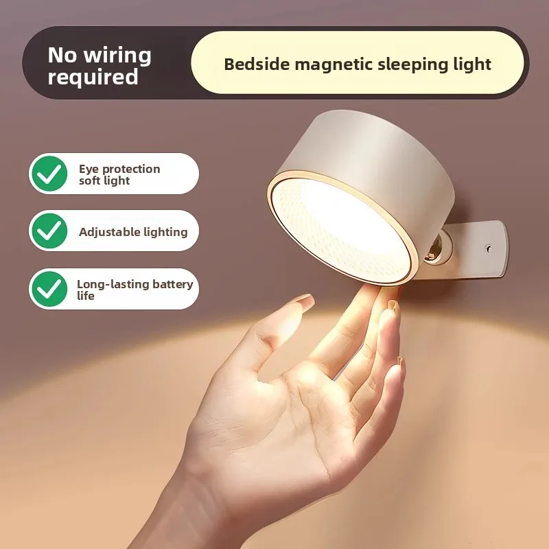 Rechargeable Wall Light, Magnetic Bedside Reading Lamp for Bedroom & Dorm, Eye-Caring, 5 New Styles, Wireless Installation