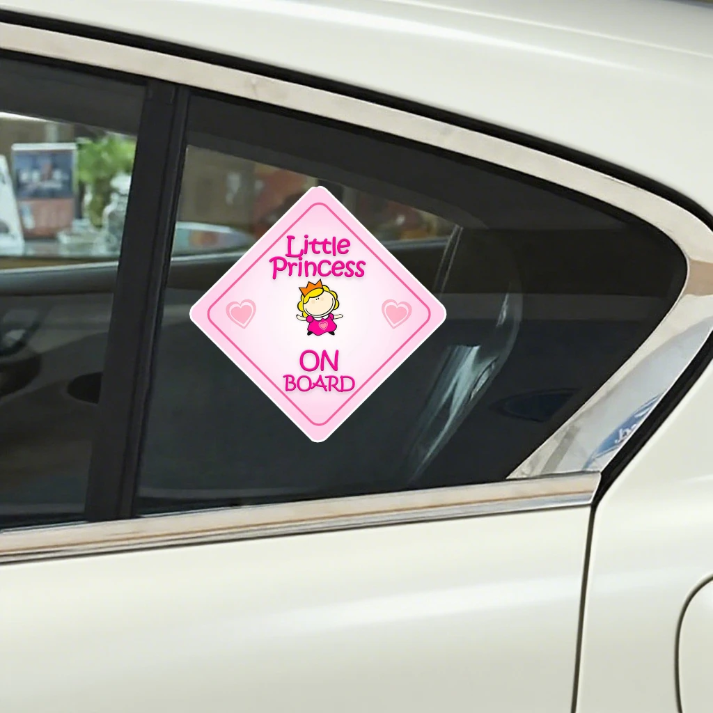 ملصق تحذير للسيارة باللون الوردي للأميرة الصغيرة "On Board" ملصق سيارة مقاوم للماء للديكور الداخلي الخارجي لنافذة السيارة #5