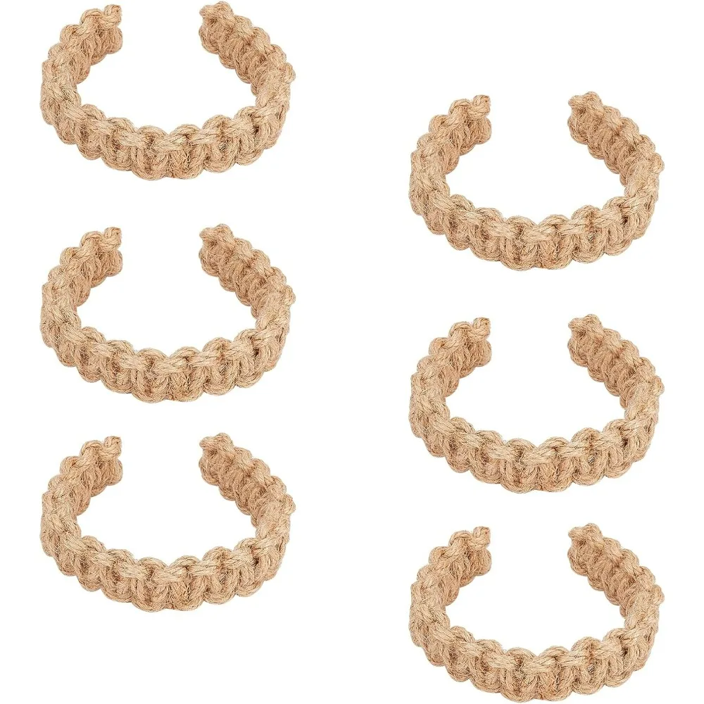 

6PCS Knitting Jute Cord Curtain Tiebacks Rustic Curtain Ties Tan Curtain Holdbacks with Iron Findings for Drapes Rustic Home