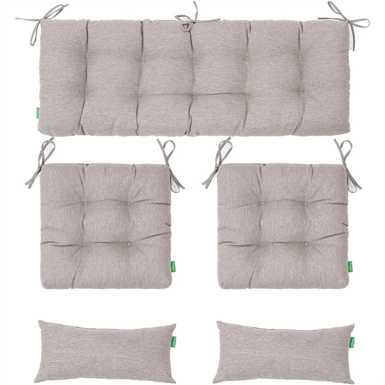 

Outdoor Wicker Chair Cushions 5-Piece Set, Tufted Patio Bench Cushions with Ties, Waterproof & Fade Resistant Tan/Taupe