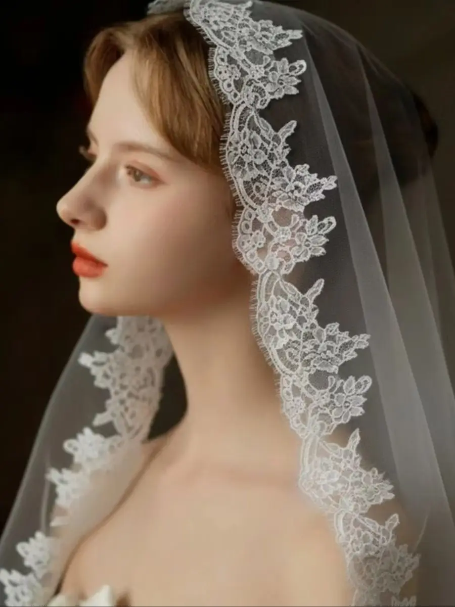 Bring a Comb Mantila Hochzeitsschleier mit voller Spitzenkante, Kathedralenschleier, weicher Brautschleier, Hochzeitsaccessoires, Doda Velo De Novias, individuell anpassbar – Detail 2