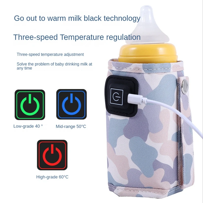 Universal USB Milk Water Warmer Travel Stroller Insulated Bag Portable Nursing Bottle Heater Camouflage-Black