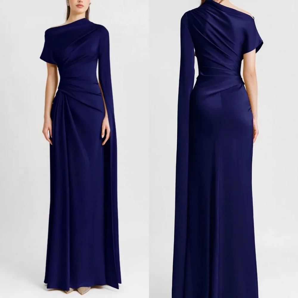 

Customized Charmeuse Pleat Off-the-shoulder A-line Long Dresses Bespoke Occasion Party Gown Simple Elegant Sizes Available