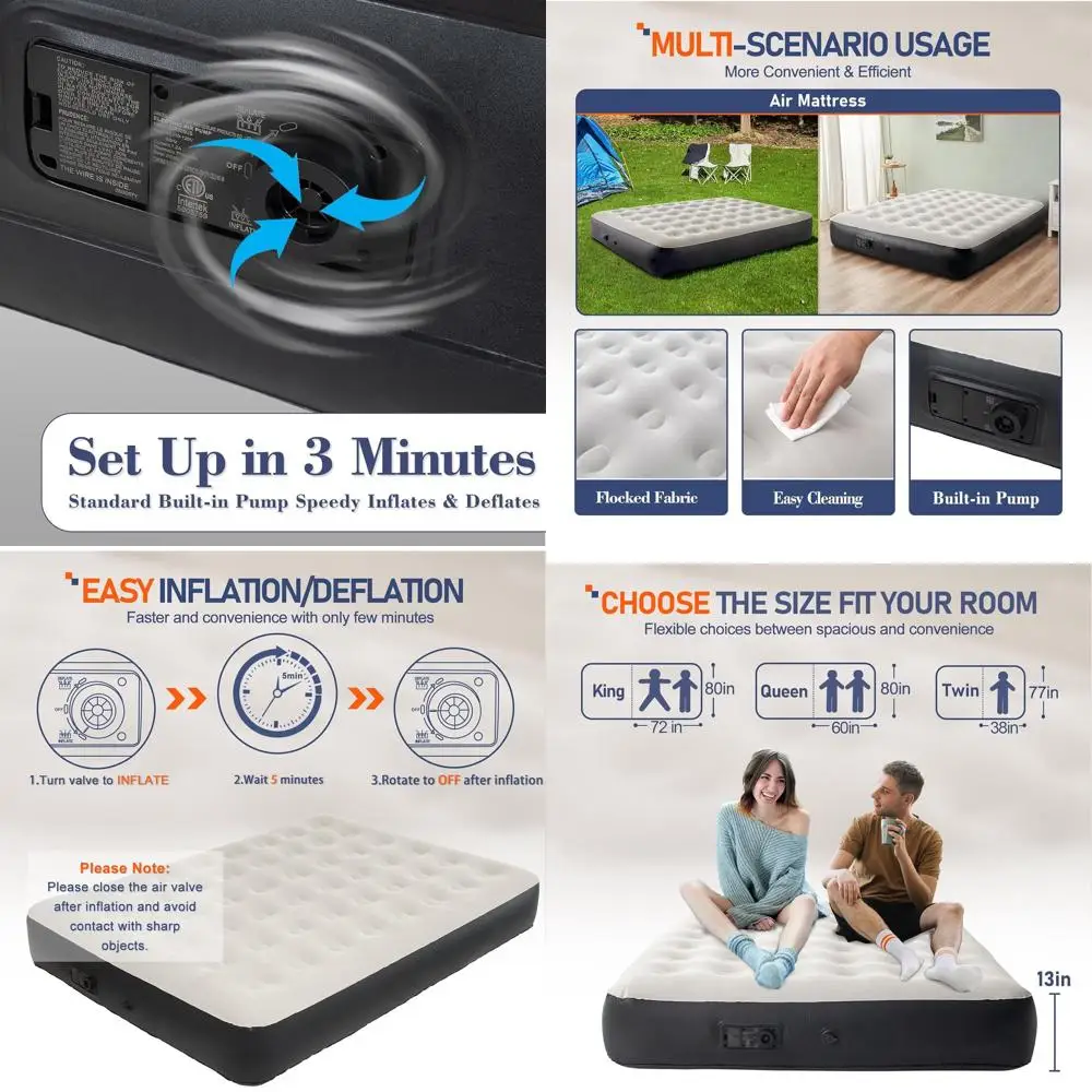 

Portable Queen Air Mattress with Pump, Inflatable Bed for Outdoor Adventures