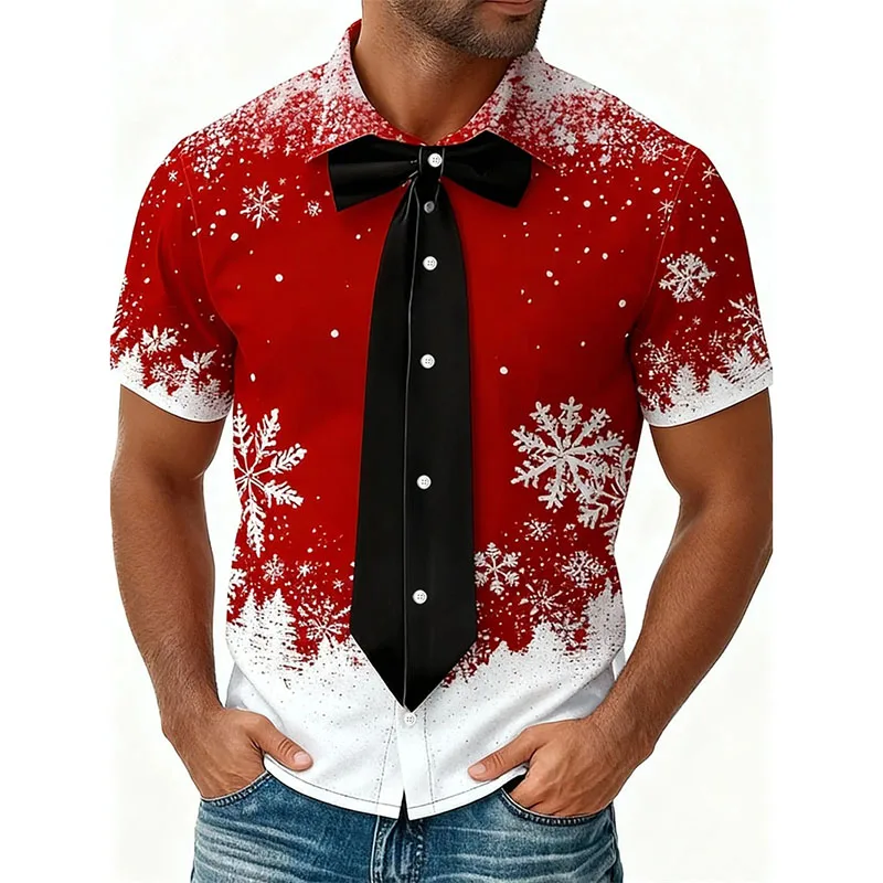 

Christmas Funny Personality 3D Print Santa Claus Shirts For Men Cartoon Gingerbread Candy Pattern Print Short Sleeve Shirt Xmas