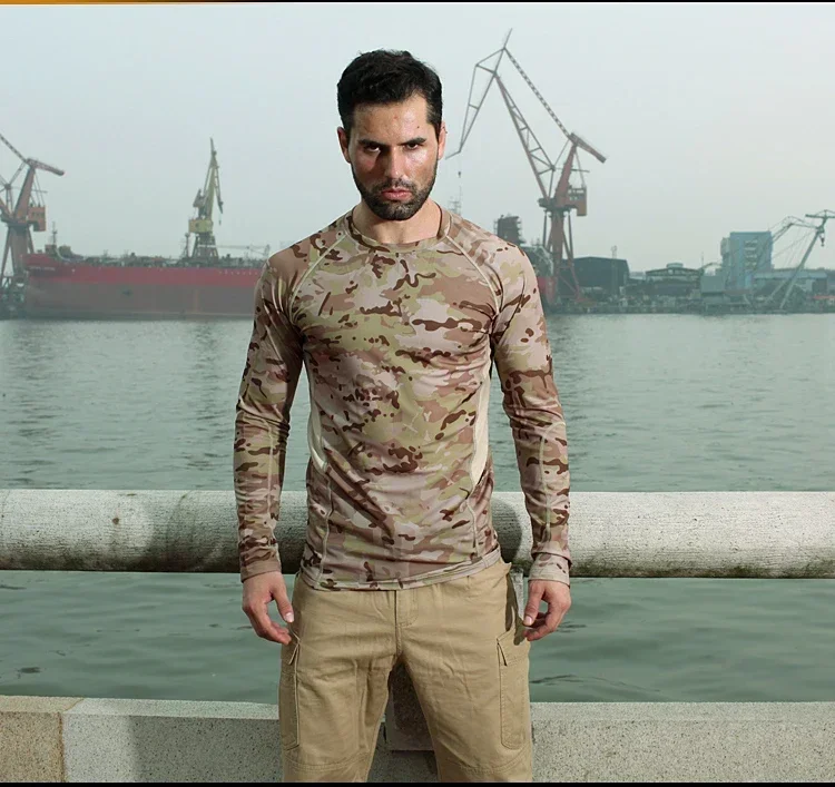 

New Tactical Camouflage Mesh Elastic Quickdry T-shirts O-neck Long Sleeve Tees MC MTP MCA