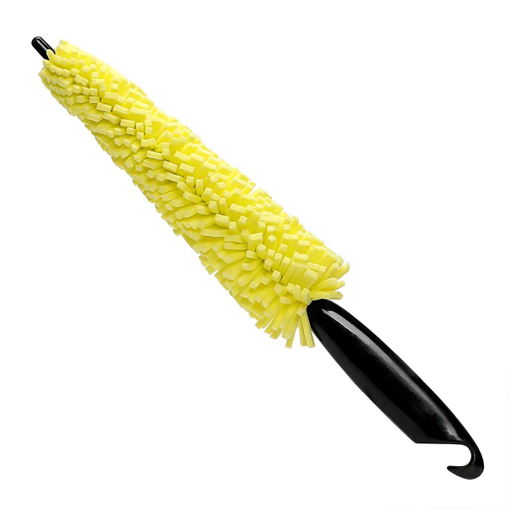 Premium Car Wheel Cleaning Brush Strong Sponge Handle Hook for Tire Rim Spoke Auto Wheel Grease Grime Removal Tool