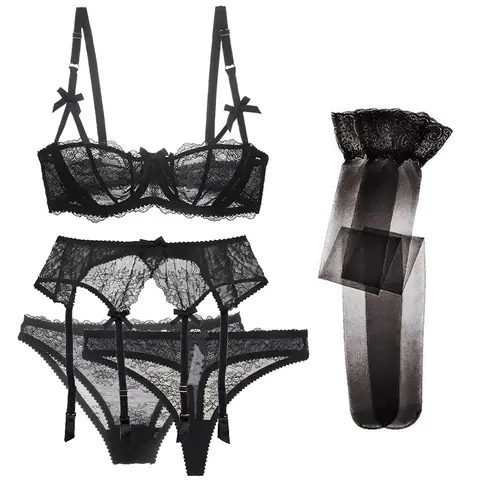 Sexy Lace Bra Set 5 pcs with Garter and Stockings Varsbaby