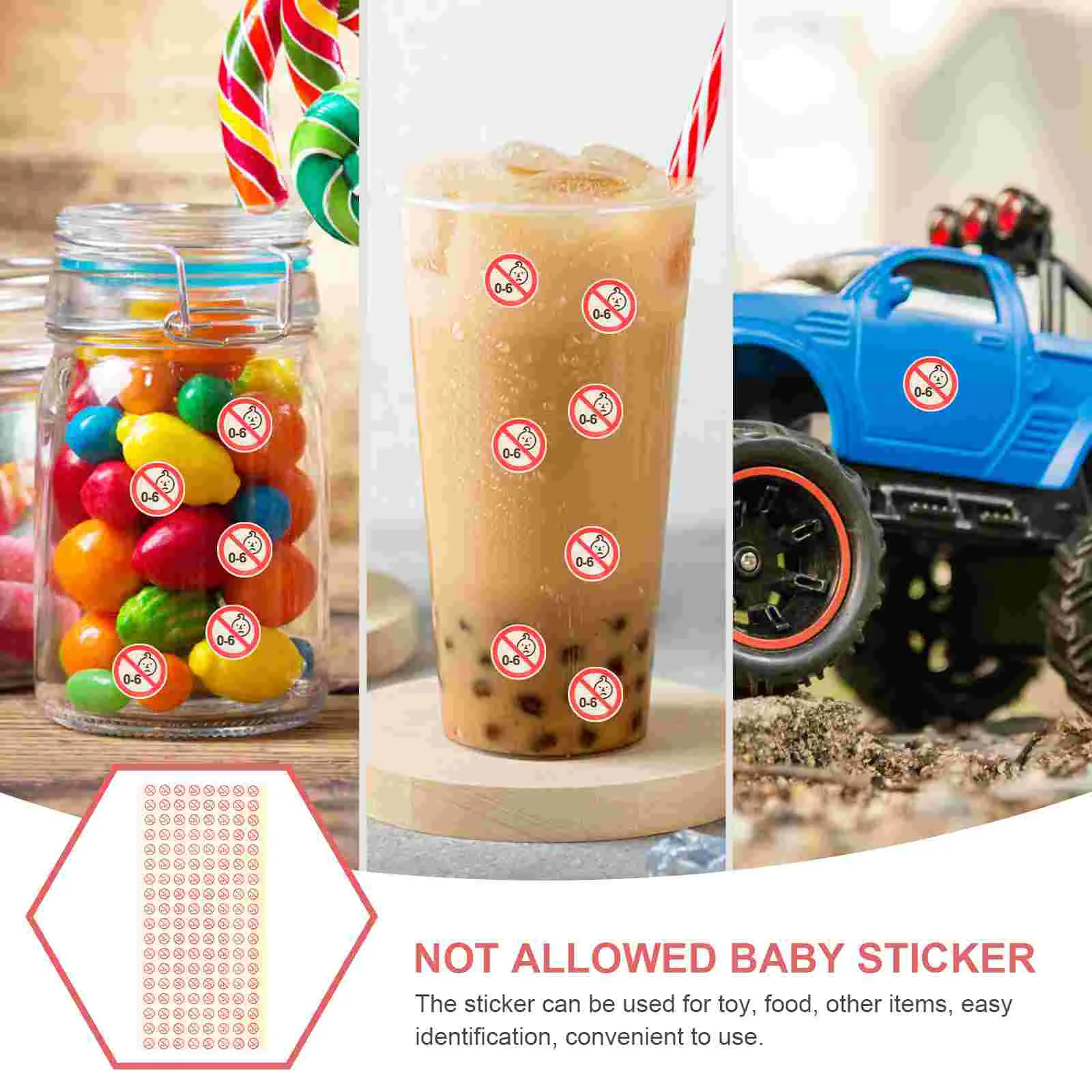 Colorful 0-3 Year Old Baby Prohibited Label Self-adhesive Toy Food 1000pcs (0-3 Years Old) Not Allowed Sticker for Labels