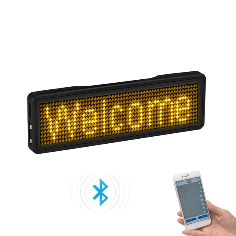 Bluetooth LED Name Badge Rechargeable Light Sign DIY Programmable Scrolling Message Board Display LED-AT36
