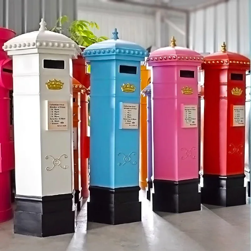 European retro hexagonal decorative mailbox wrought iron handmade mailbox props ornament creative home beauty Chen large