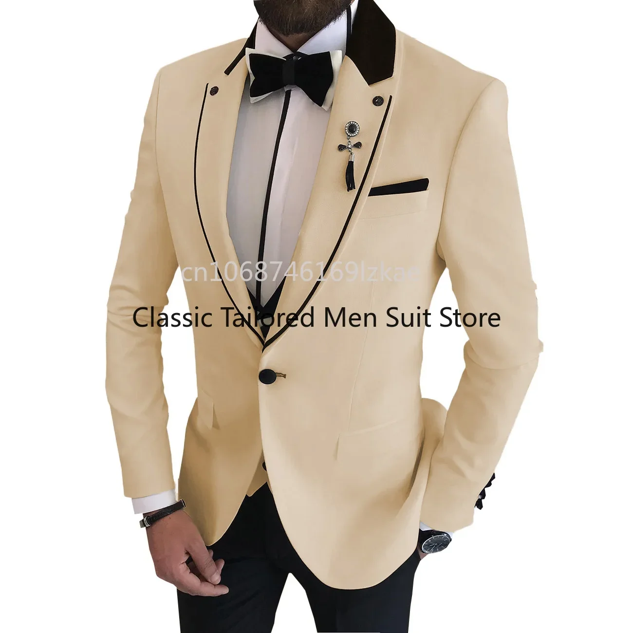 White Men's Suits Regular Fit 3 Piece Tuxedos Notch Lapel Jacket + Vest + Pants for Evening Party