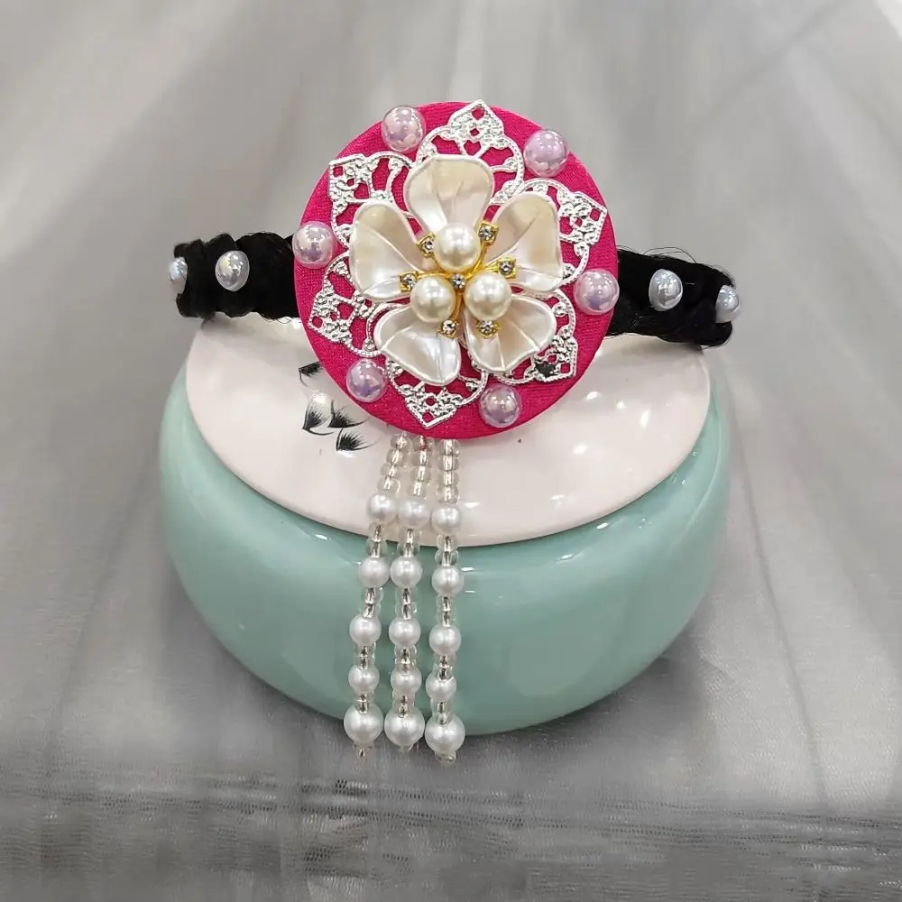 

Fashion Flower Korean Headband Pearl Beaded Hanbok Hairband Headdress Traditional Stage Dance Hair Hoop Children