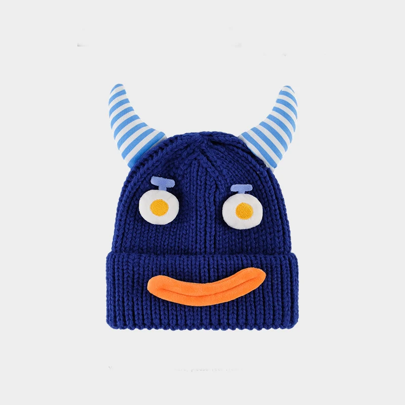 Funny Cow Horn Hat for Kids Children 5-12 years Cute Boys Girls Warm Winter Beanie Unisex Knitted Autumn Hat