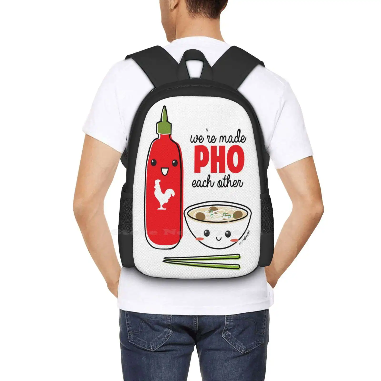 We'Re Made Pho Each Other Bag Backpack For Men Women Girls Teenage Pho Vietnamese Cute Kawaii Food Punny Siracha Yummy Rawr