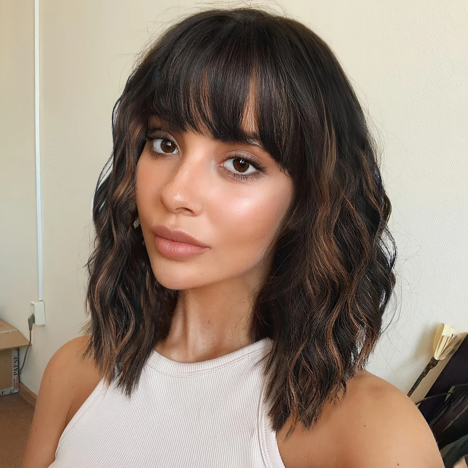 Women's Short Bobo Head Wig with Bangs - Heat Resistant Synthetic Curl/Wave Hair Wig, Suitable for Daily Style, Comfortable to W