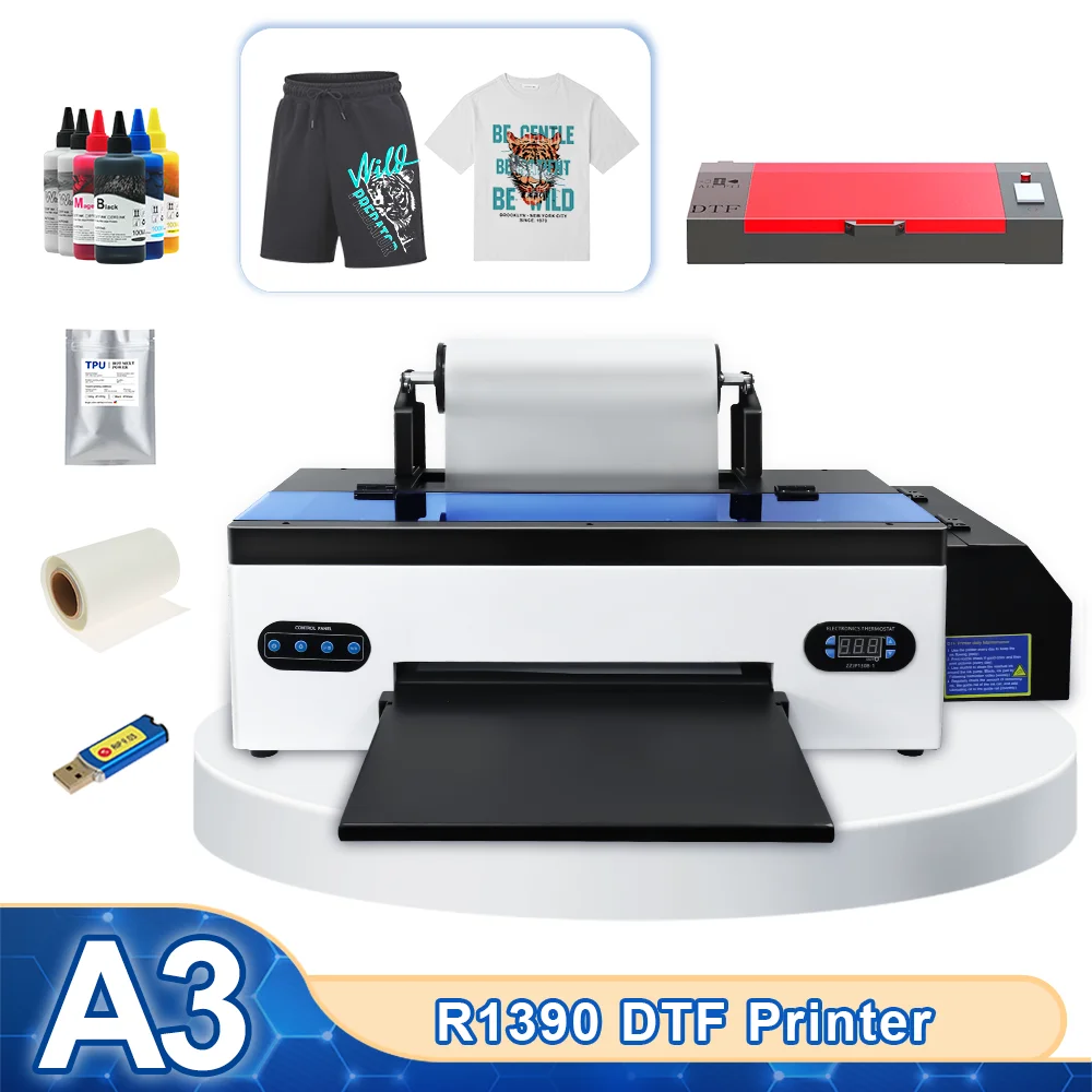 

A3 DTF Printer Epson R1390 with Roll Film Holder TShirt Printing Machine Heat Transfer Direct to Film A3 DTF Printer for Clothes