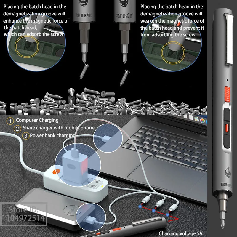 Multi-functional Mini Electric Screwdriver Set: Drill & Screwdriver 2-in-1, LED Light, Type-C Charging, 0.15/0.3/0.6 High Torque