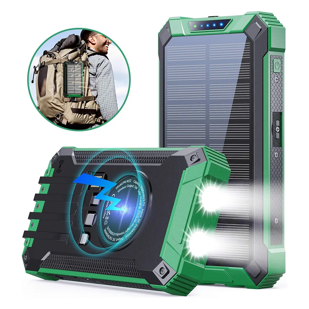 Tragbare 10000mAh Powerbank mit kabellosem Laden, Outdoor-Handy-Ladegerät, Schwarz & Grün