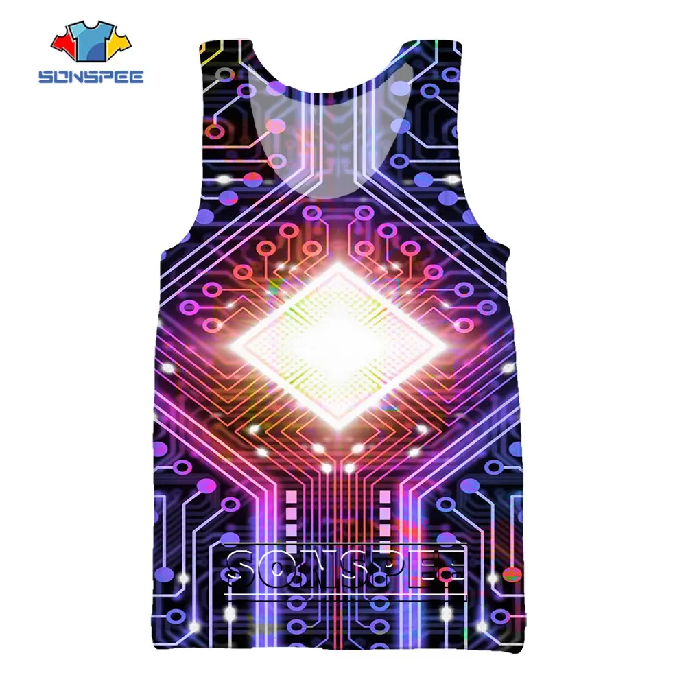 

SONSPEE Summer Electronic Chip 3D Printing Sleeveless Cool Vest Men Women's Microchip Harajuku Clothing Oversize Hip Hop Tops