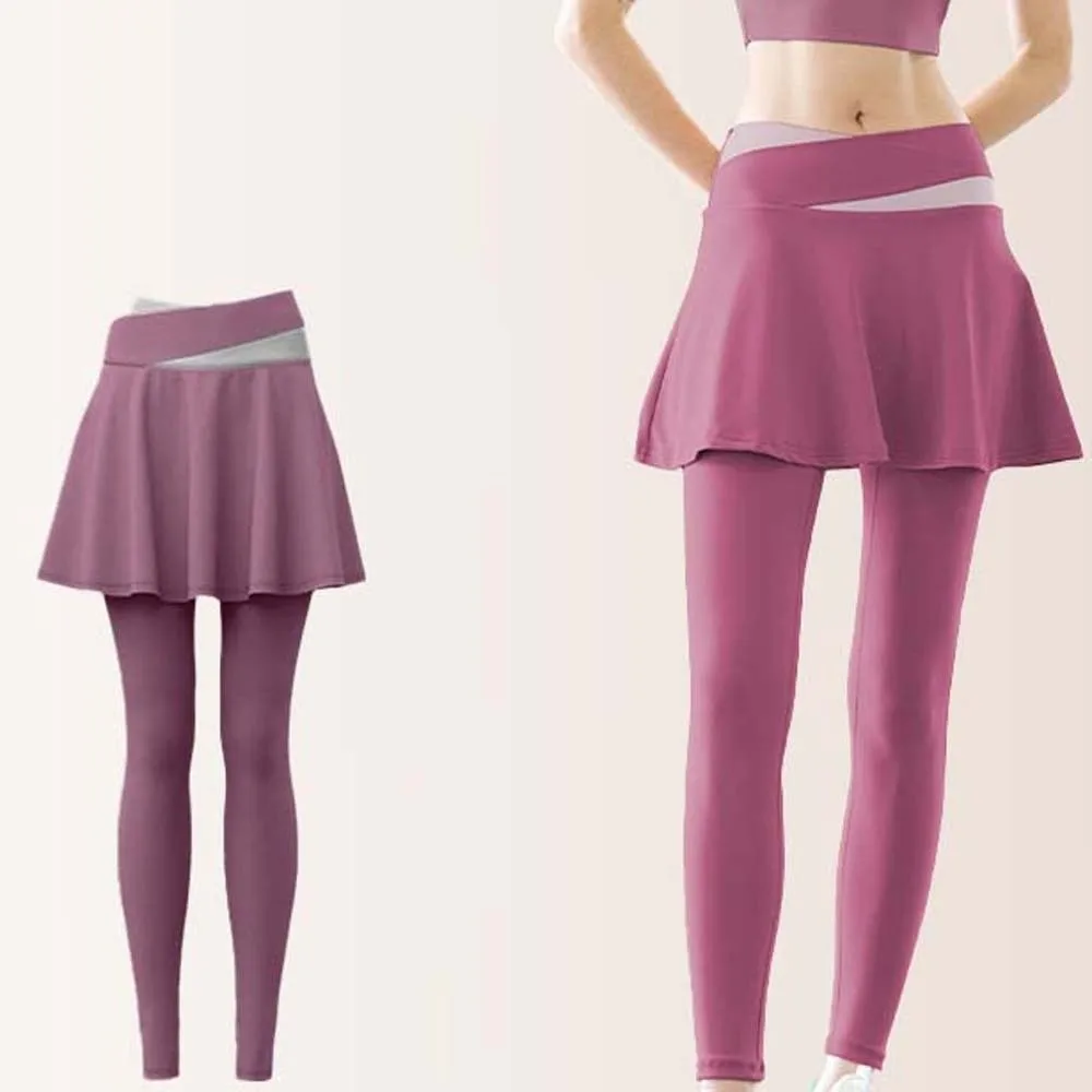 Combined in One Fitness Leggings High Waist Tight Elastic Pants Skirt Plus Size Thickened Sports Yoga Pants Badminton
