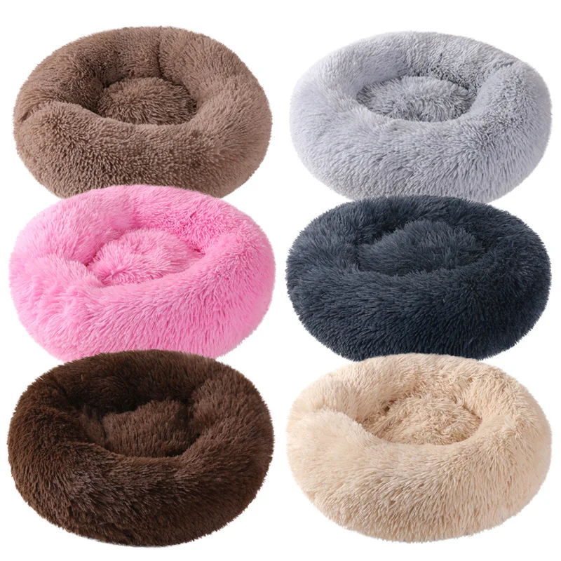 

Long Plush Round Pet Nest Mat Dog Bed Cat Nest Soft Cozy Cuddly Donut-shaped Pet Bed Comfortable Home for Your Furry Friend