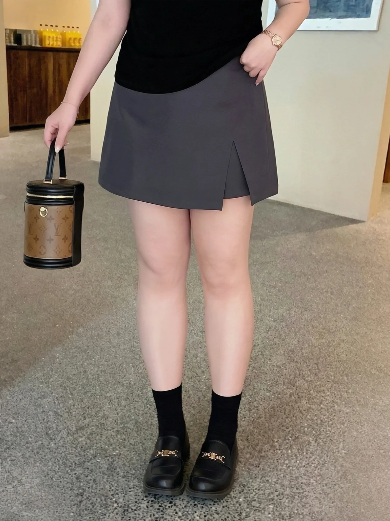 

High Waist A-Line Skirt for plus Size Women Spring New Style Back Elasticity Split Hip Covering Short Skirt Casual Commute