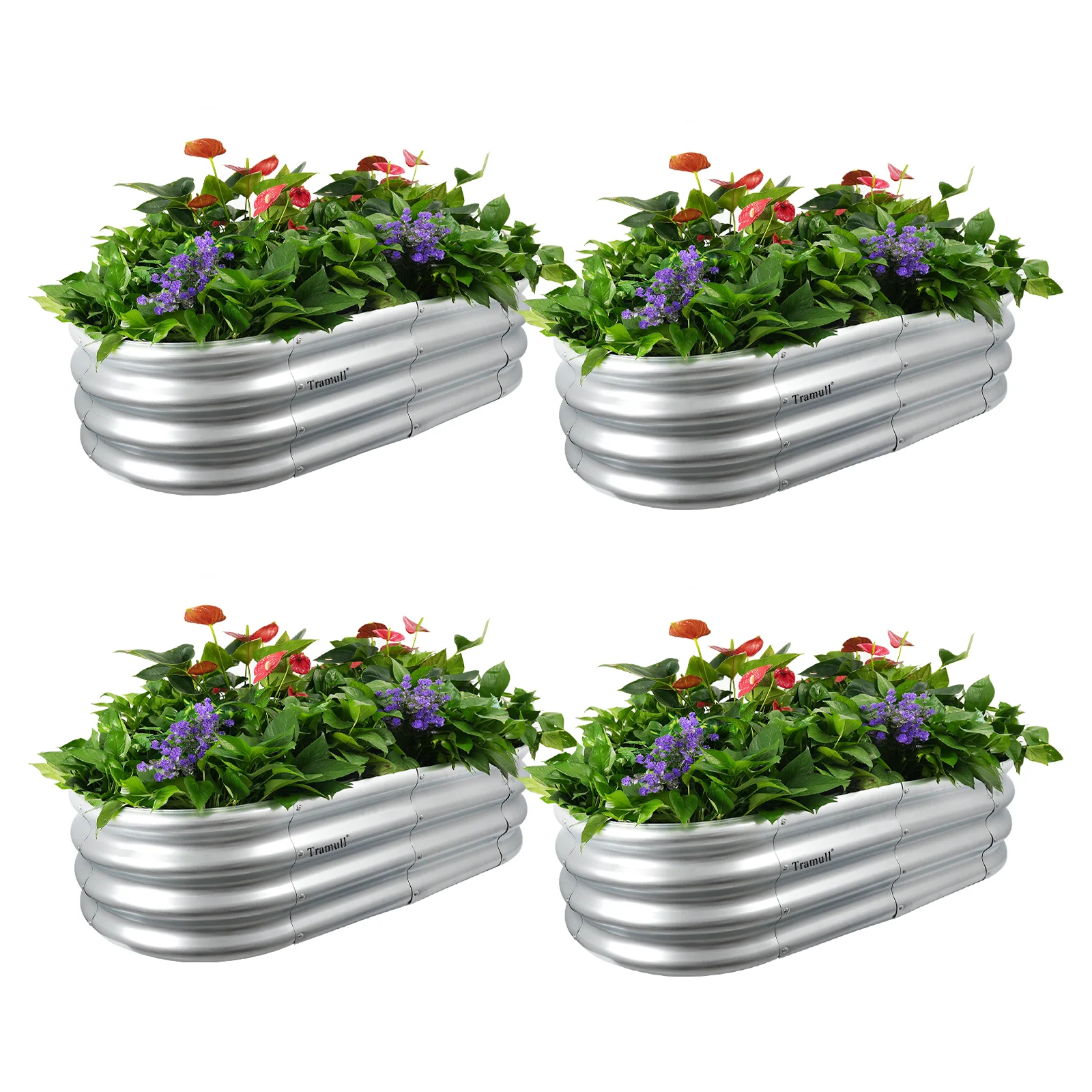 

4-Pack 4 x2x1FT Raised Garden Bed Kits, Outdoor Oval Metal Galvanized Ground Planter Garden Boxes for Plants Vegetables
