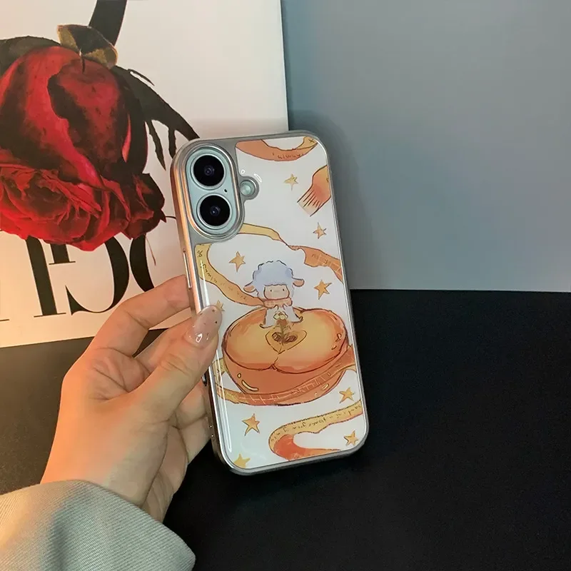 

Cute Apple Lamb Star Electroplating Glue Phone Case For iPhone 17 Air 16 15 14 13 12 11 Pro Max Plus Y2K Cover Ins Girl Series