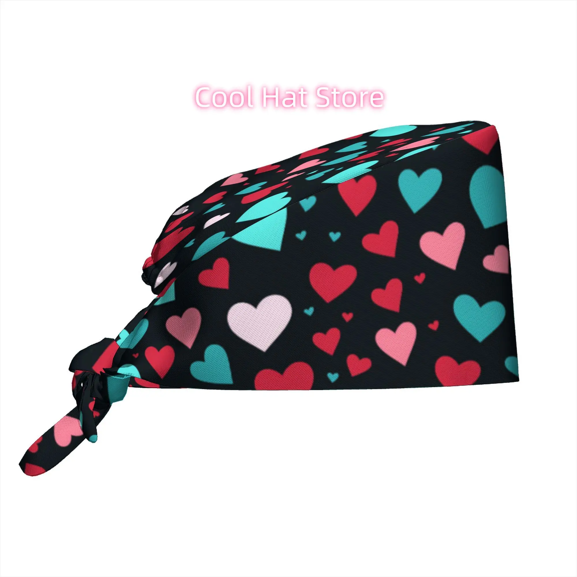 1pc Adjustable Working Cap, Elastic Tie-Back Scrub Cap, Unisex, One Size, Golden heart-shaped pattern