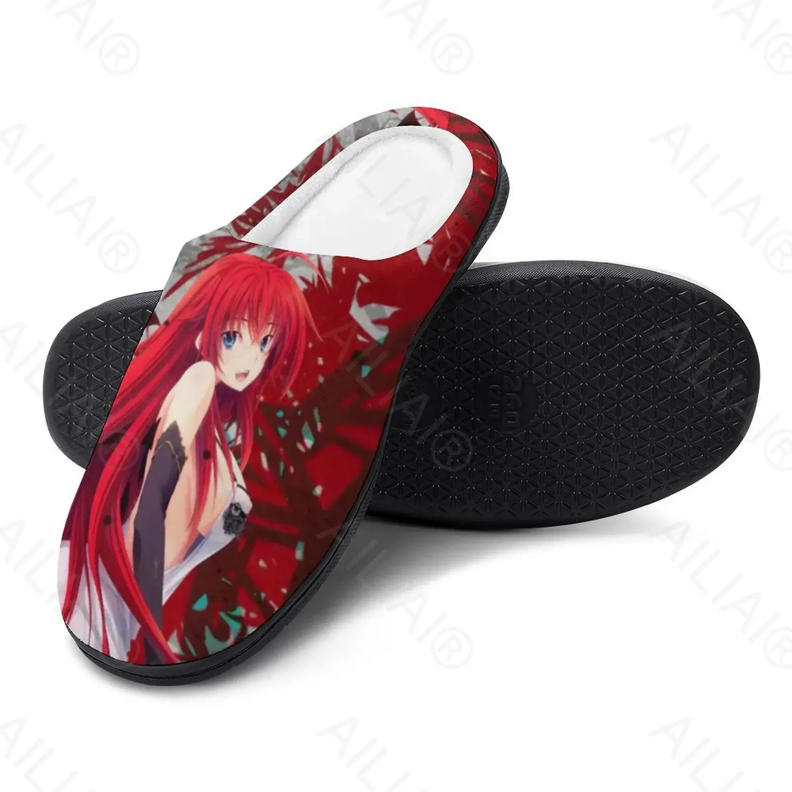 Chaussures thermiques en peluche décontractées pour hommes et femmes, pantoufles de maison, mule animée, chaussures de maintien au chaud, sandales du lycée, DxD Rias Gremory 15