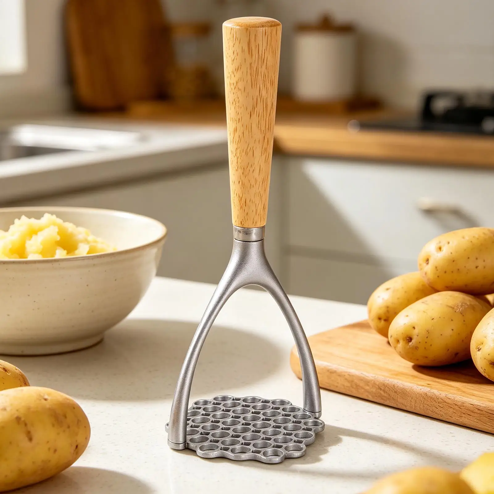 Manual Potato Masher Meat Potato Pressor Tool  Food Cutter Crusher Wood Handle Garlic Pusher Kitchen Gadgets Multi-Purpose