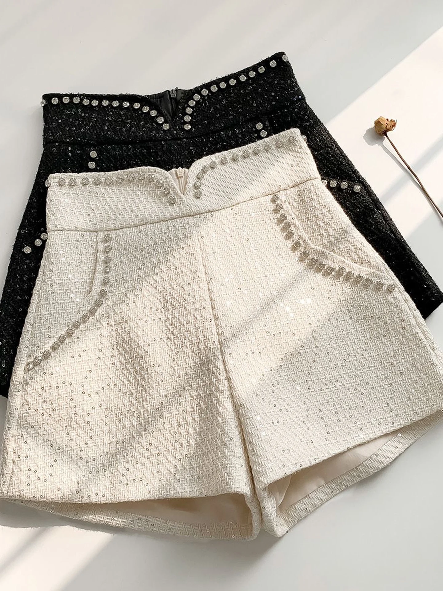 Korean Style High Waist Shiny Sequin Design Diamond Embedded Boot Pants Women's Casual Wide Leg Pants Autumn New Style