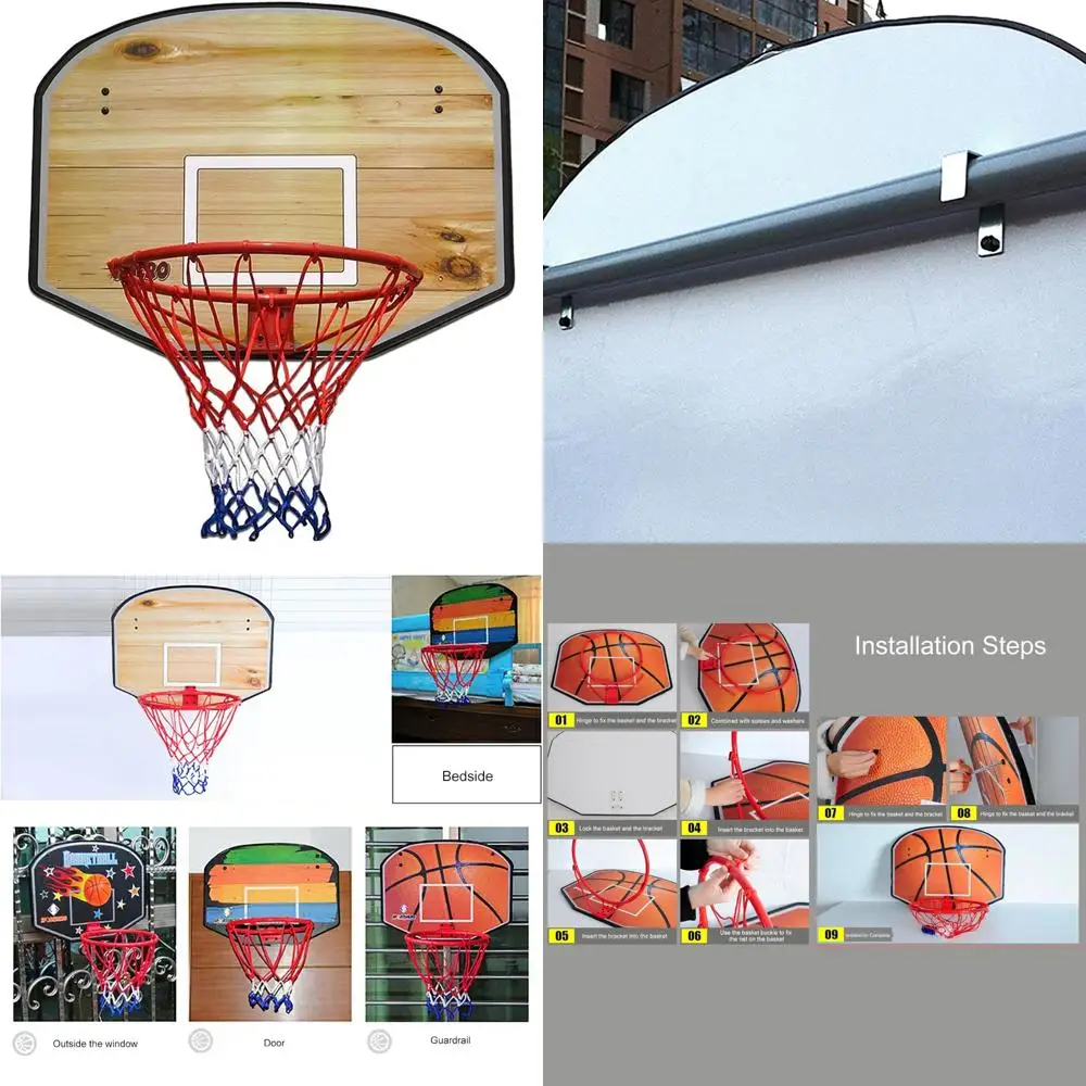 

Indoor Basketball Hoop for Teens and Adults - Wall Mounted with Wood Backboard and 17 Inch Steel Rim Court