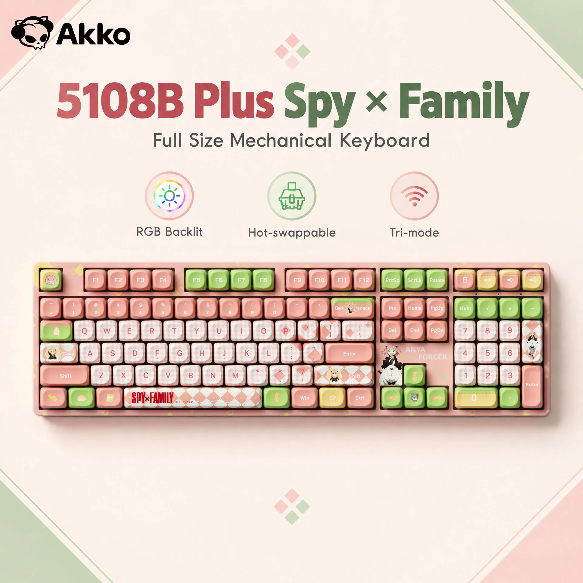 Akko 5108B Plus Wireless Mechanical Keyboard Spy×Family 100% Bluetooth&2.4GHz/Type-C Hot-swappable RGB Tri-mode Gaming Keyboard