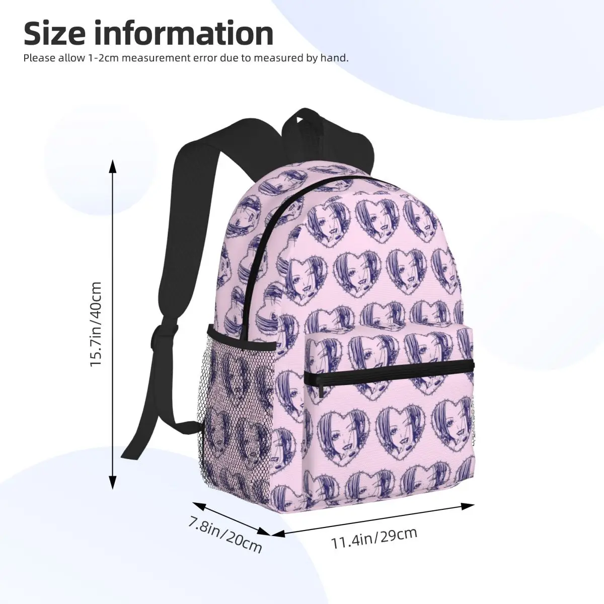Nana Osaki Barbed Wire Heart Spread Student Backpack School Bag Hiking Travel Daypack for Boys Girls Bookbag Shoulder Bags