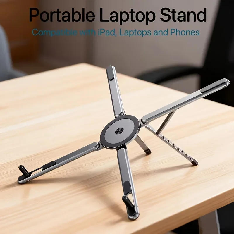 Aluminum Alloy Laptop & Phone Stand, Magnetic Base with 8-Level Height Adjustment, Compatible with iPad & Smartphones