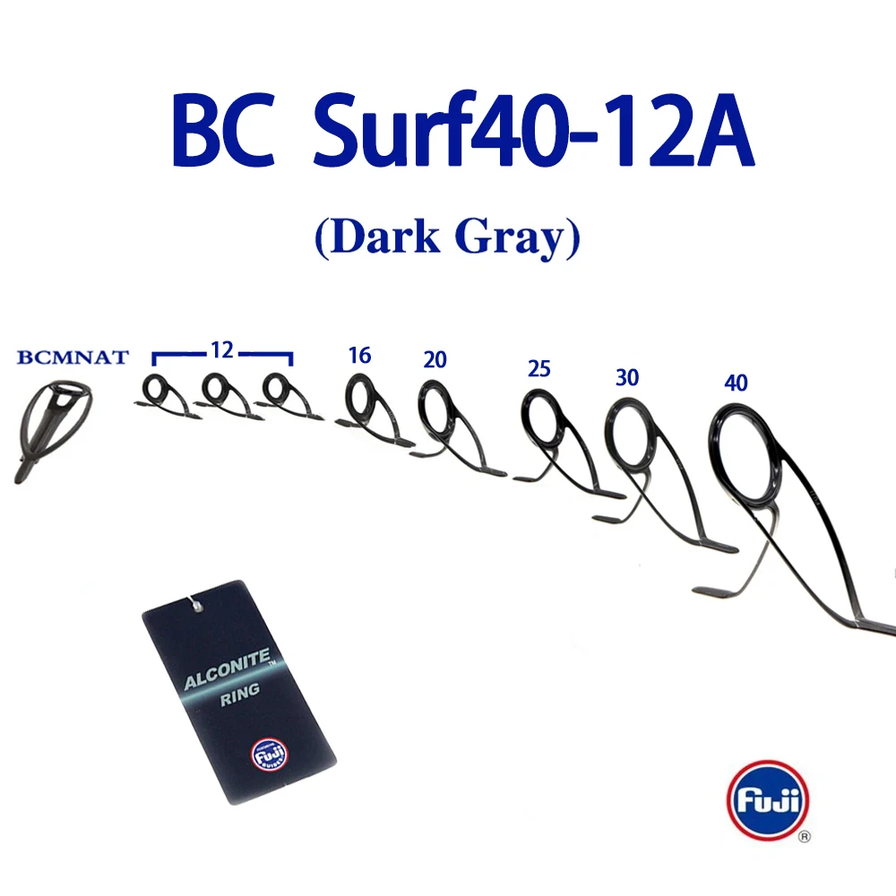 مجموعة دليل Alconite الأصلية من Fuji Surf40-12A باللون الفضي أو الرمادي الداكن لقضيب ركوب الأمواج ومكونات قضبان الصيد الثقيلة لركوب الأمواج