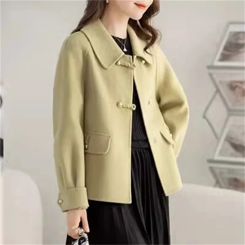 2024 Autumn/Winter New Double sided Velvet Coat Women\'s Short Korean Loose Double sided Woolen Coat High end Woolen Coat Khaki